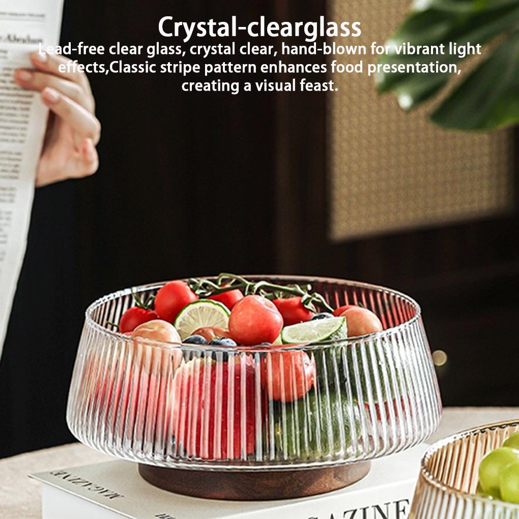 Neues 1-teiliges Salatschüssel-Set aus Glas mit Holzsockel, große mundgeblasene Glasschüssel, Restaurant-Essentials, Obstsalatschüssel