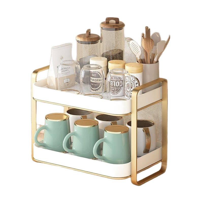 Multi-Layer Tea Set & Water Cup Storage Rack - Elegant Countertop Organizer