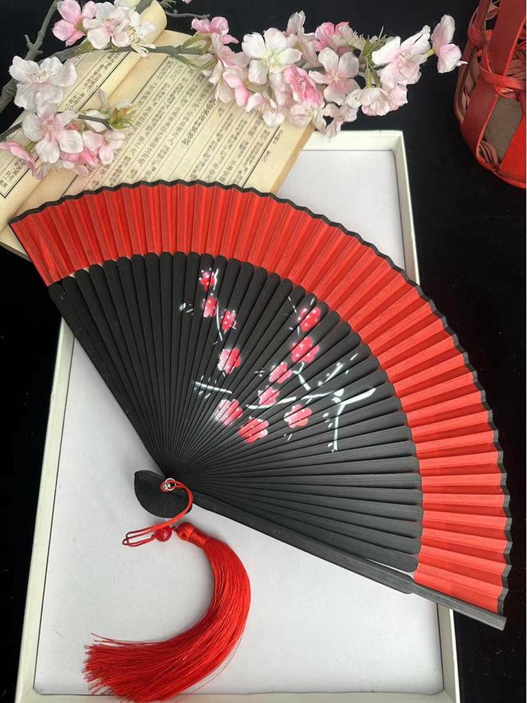 Red Ancient Style Chinese Folding Dance Fan - Easy To Open & Close, Perfect for Hanfu, Cheongsam, and Runway Shows