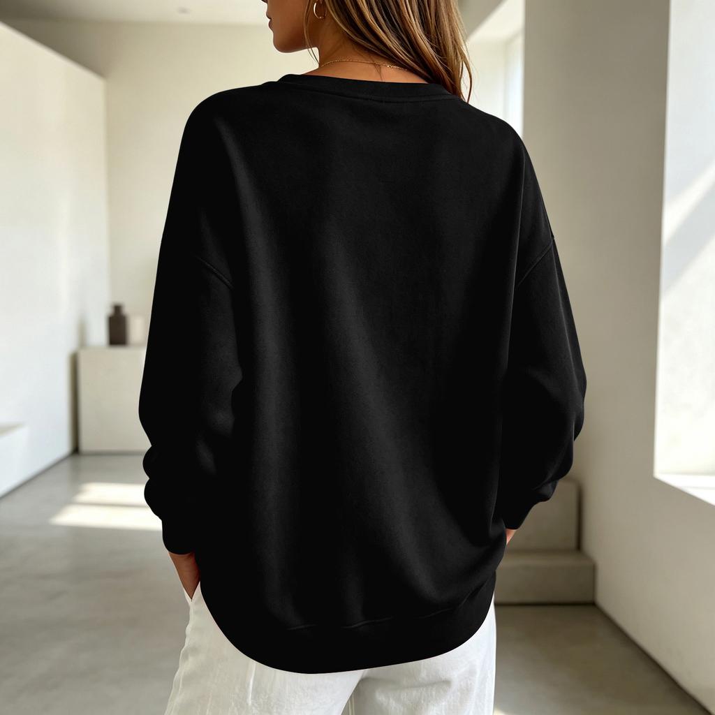 Women's V-Neck Button Pullover Sweatshirt Loose Fit Long Sleeve Casual Top