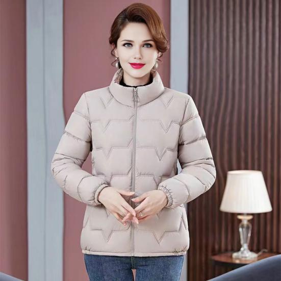 Frauen Baumwolle Jacke Stehkragen Langarm Einfarbig Reißverschluss Herbst Winter