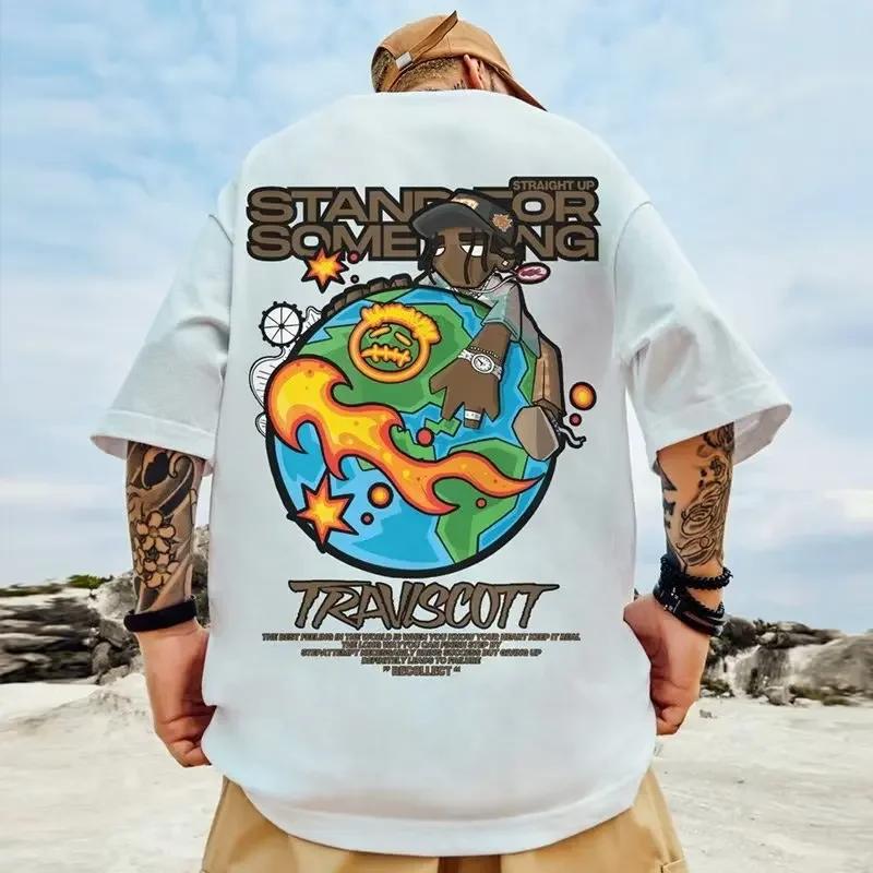T-shirt da Uomo in Cotone a Maniche Corte Estiva Oversize Larga Traspirante Grafica Palestra Streetwear Selvaggio Y2k Harajuku Abbigliamento Goth
