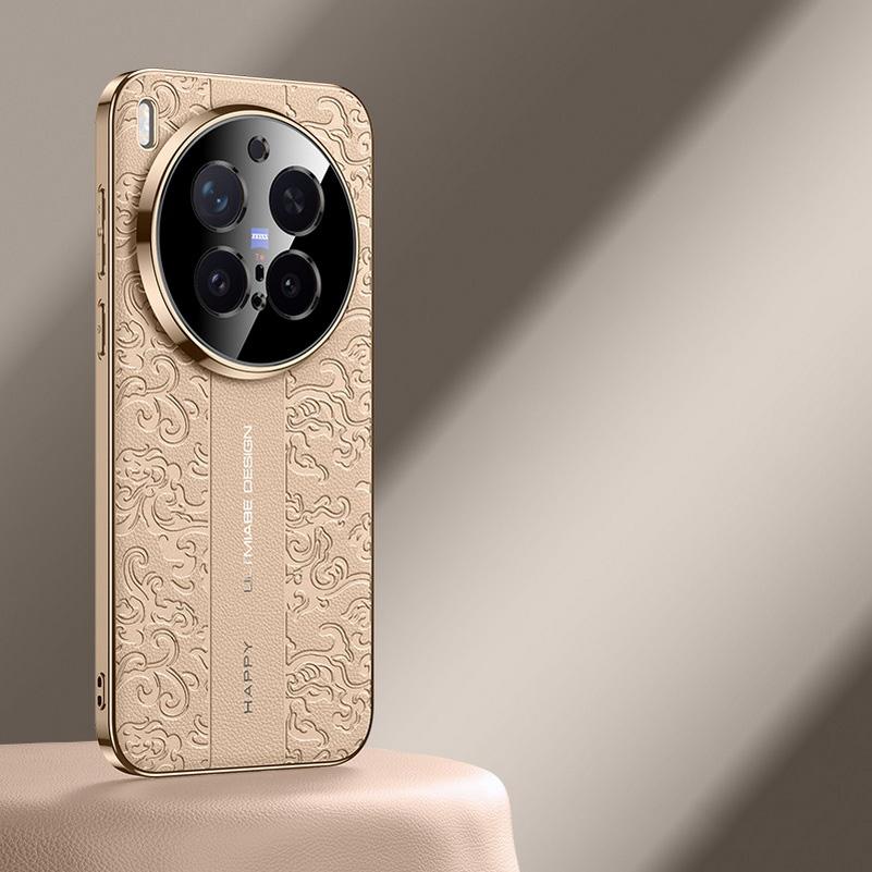 Luxury Auspicious Cloud Leather Plated Frame Case For VIVO X300 Ultra X300s X300 FE x300 Pro X200 FE vivo V70 Protect Cover
