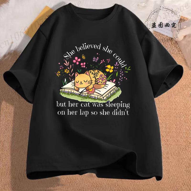 

Она Верила, Что Сможет Футболки Топы Смешная Цветочная Кошка Рубашка Женская Модная Футболка Топы Оверсайз Летняя Футболка Короткий Рукав Одежда S