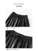 Yifei High-Waisted Black PU Leather A-Line Pleated Skirt - Women's Slimming Long Umbrella Skirt, 2026 Style.