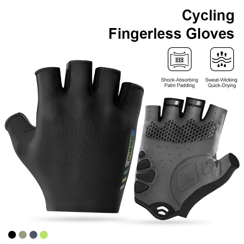 INBIKE Neue Fahrradhandschuhe Reflektierende Streifen Atmungsaktives Netz MTB Rennrad Handschuhe Gepolsterte Handfläche zum Radfahren Stoßdämpfung
