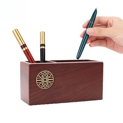 Graduation Gift Wooden Pen Holder Chinese Style Hand Carved Desk Organizer Natural Wood Stationery Storage for Students/Teachers