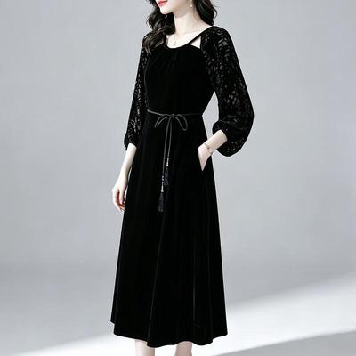 Elegant Mulberry Silk Velvet Burnout A-Line Dress