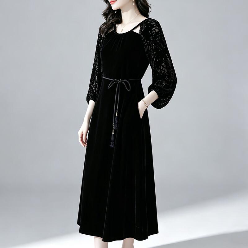 

Elegant Mulberry Silk Velvet Burnout A-Line Dress XL