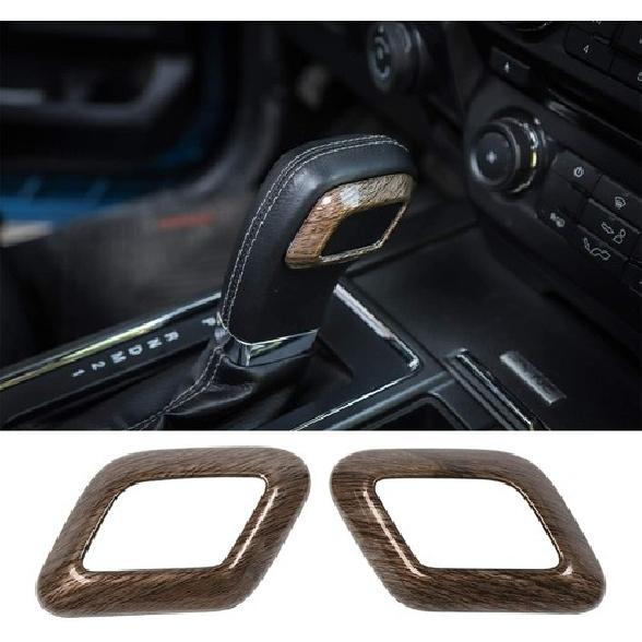 2pcs Gear Shifter Head Cover Frame Trim Bezel for Ford F150 2015- Wood Grain
