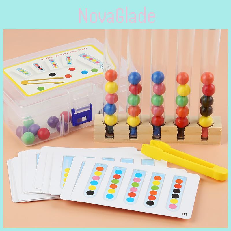 Wooden Educational Childrens Bead Sorting Tubes With Color Recognition For Parentchild Interaction