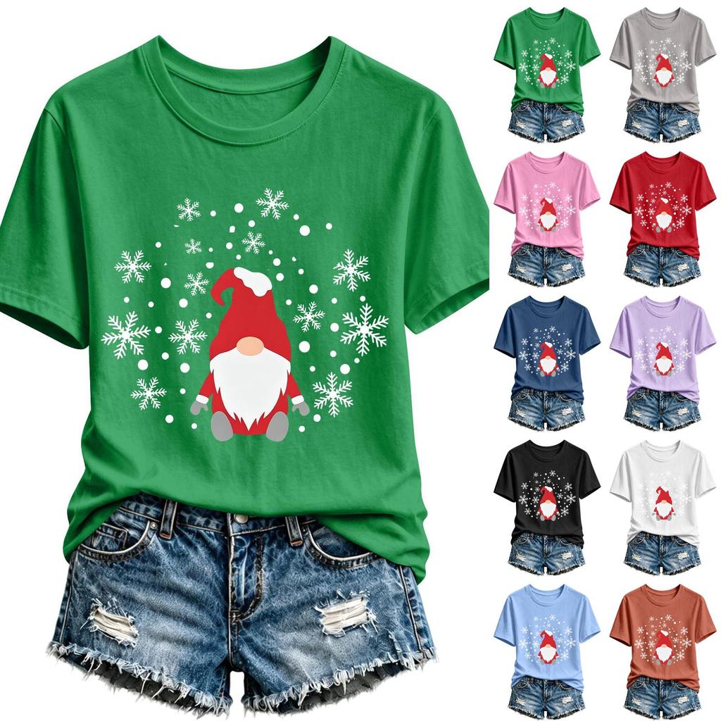Damen Casual Weihnachten Bedrucktes Kurzarm-T-Shirt mit festlichem Feiertagsdesign