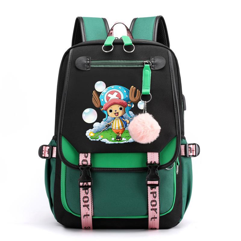 One Piece Peripheral Printed Backpack Youth School Bag Large Capacity one piece backpack зелёный