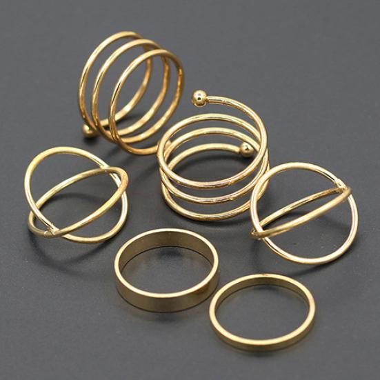 6Pcs/Set Women Golden Tone Stack Plain Slim Band Midi Ring Spiral Knuckle Rings