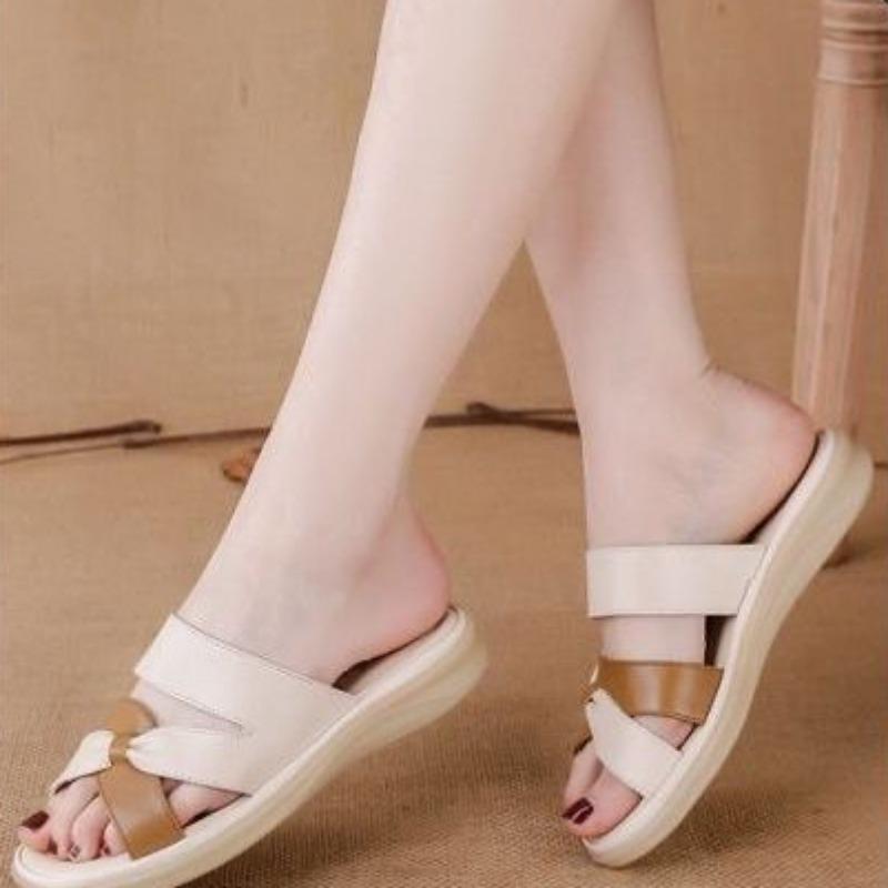 Sandals Woman Leather Casual Slippers Flip Flops Outside Flat Shoes For Women Premium Slides Low Price Natural Skin Eva 39