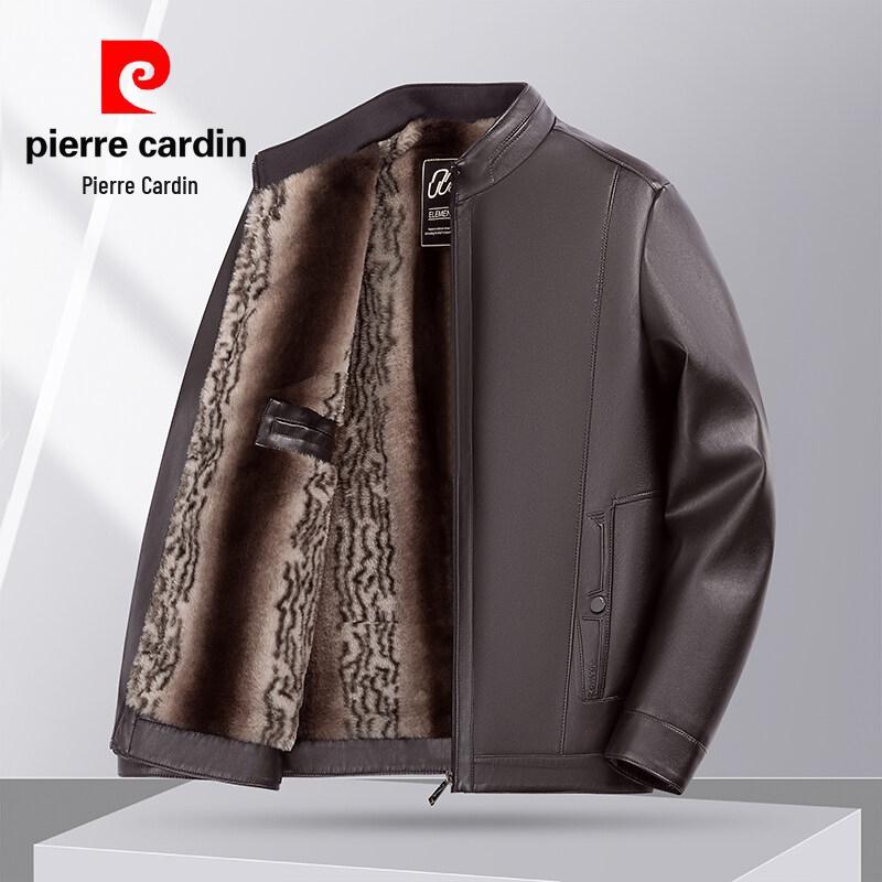 Pierre Cardin 2025 Męska Skórzana Kurtka z Kołnierzem Stojącym - Casualowa, Wszechstronna, Ciepła, z Podszewką z Weluru dla Mężczyzn w Średnim Wieku