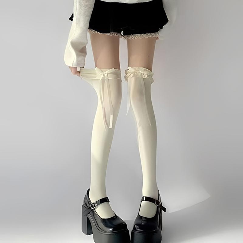 Ballet-Style Bow Over-The-Knee Socks Lace Socks Jk Style Openwork Socks