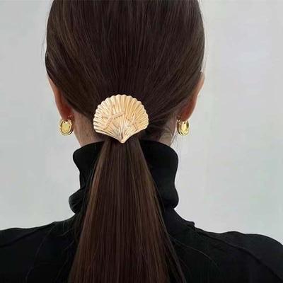 Neue Metall Unregelmäßige Muschel Haarbänder für Frauen Vintage Doppellagiges Elastisches Haarband Pferdeschwanzhalter Haarschmuck