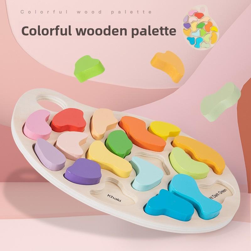 Wooden Colorful Color Palette Shape Letter Pairing Building Blocks For Children