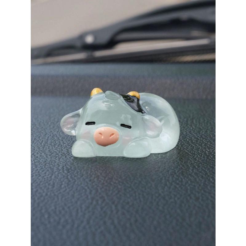 6pcs Luminous Little Cow Car Ornaments Interior Decorations Car Center Console Rearview Mirror Decorations