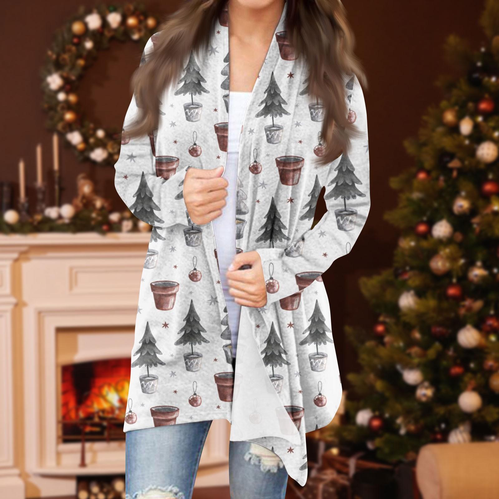 

Женская модная повседневная куртка-кардиган средней длины с рождественским принтом XXXXXL