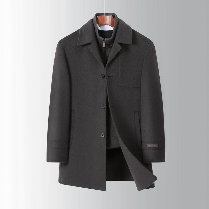 

Зимнее мужское двухстороннее кашемировое пальто в корейском стиле шерстяная ветровка с отворотами и съемной подкладкой из шерсти 195