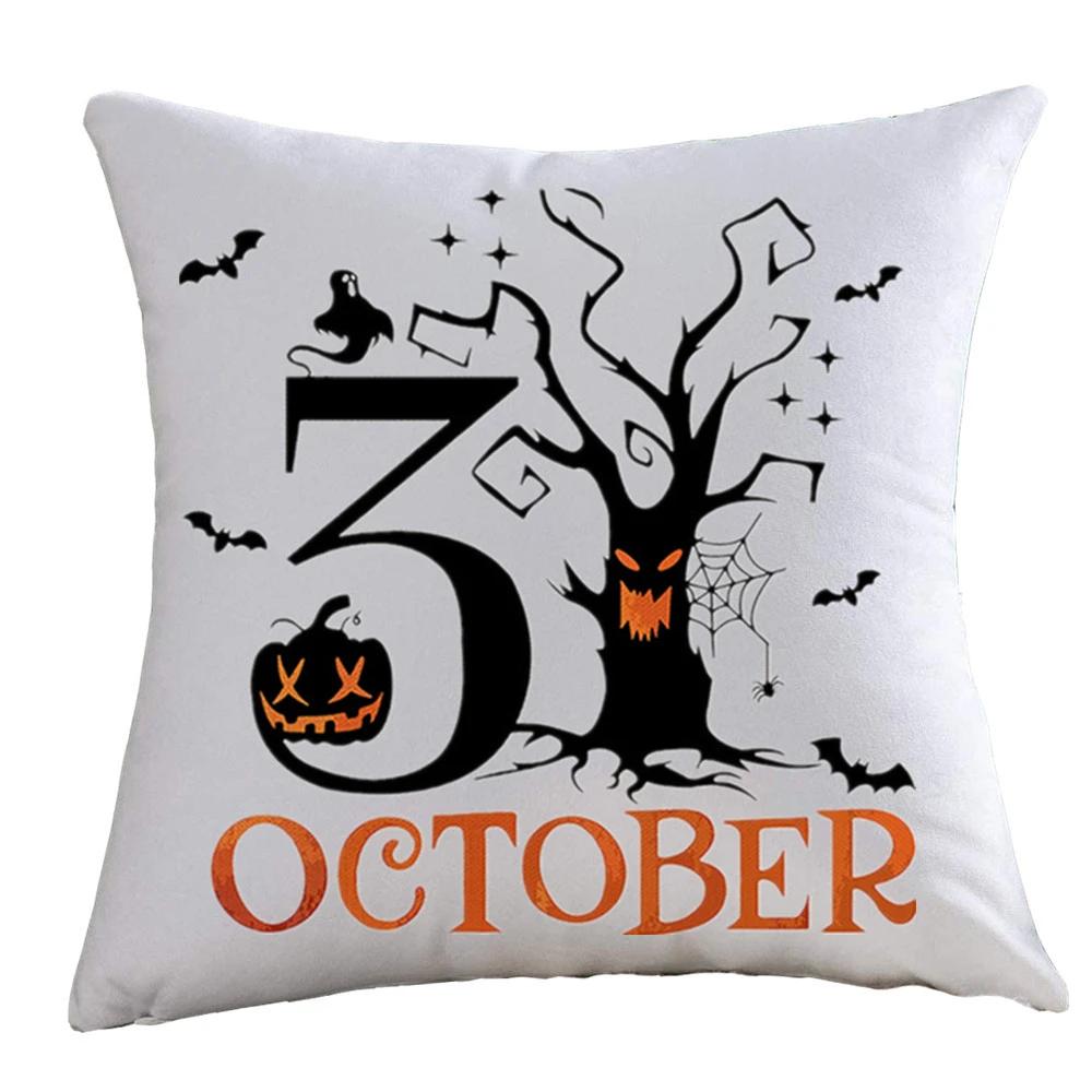 Halloween Happy And Cute Ghost Pumpkin Bat Print Cushion Cover Home Living Room Sofa Decoration Pillow 45X45Cm