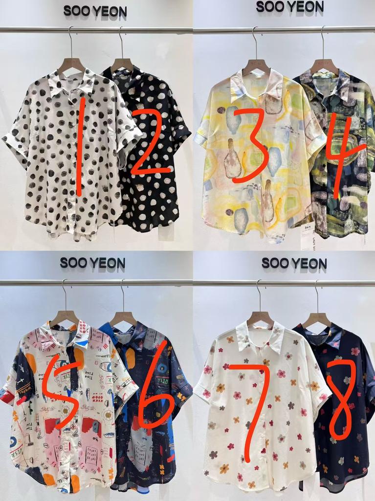1116 summer new women's lapel Japanese cotton shirt loose shirt top cardigan polka dot literary style printing