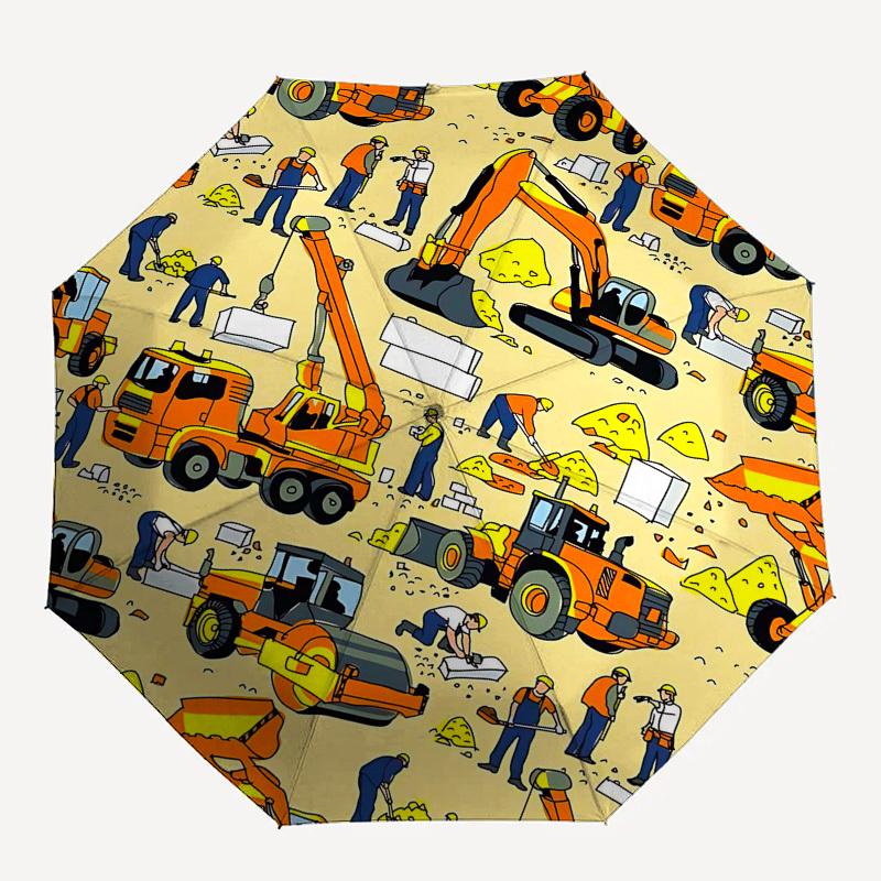 

1PC construction workers construction vehicles Umbrella-8-Rib Reinforced Portable Folding Travel Suitable for All Seasons Outdoor Daily -Z0451