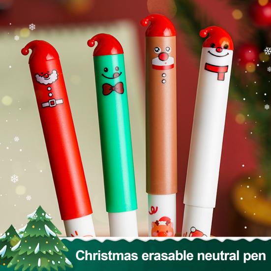 4Pcs Christmas Erasable Pens Santa Snowman Reindeer Patterns Gel Pens 0.5mm Refillable Writing Pens School Office Supplies