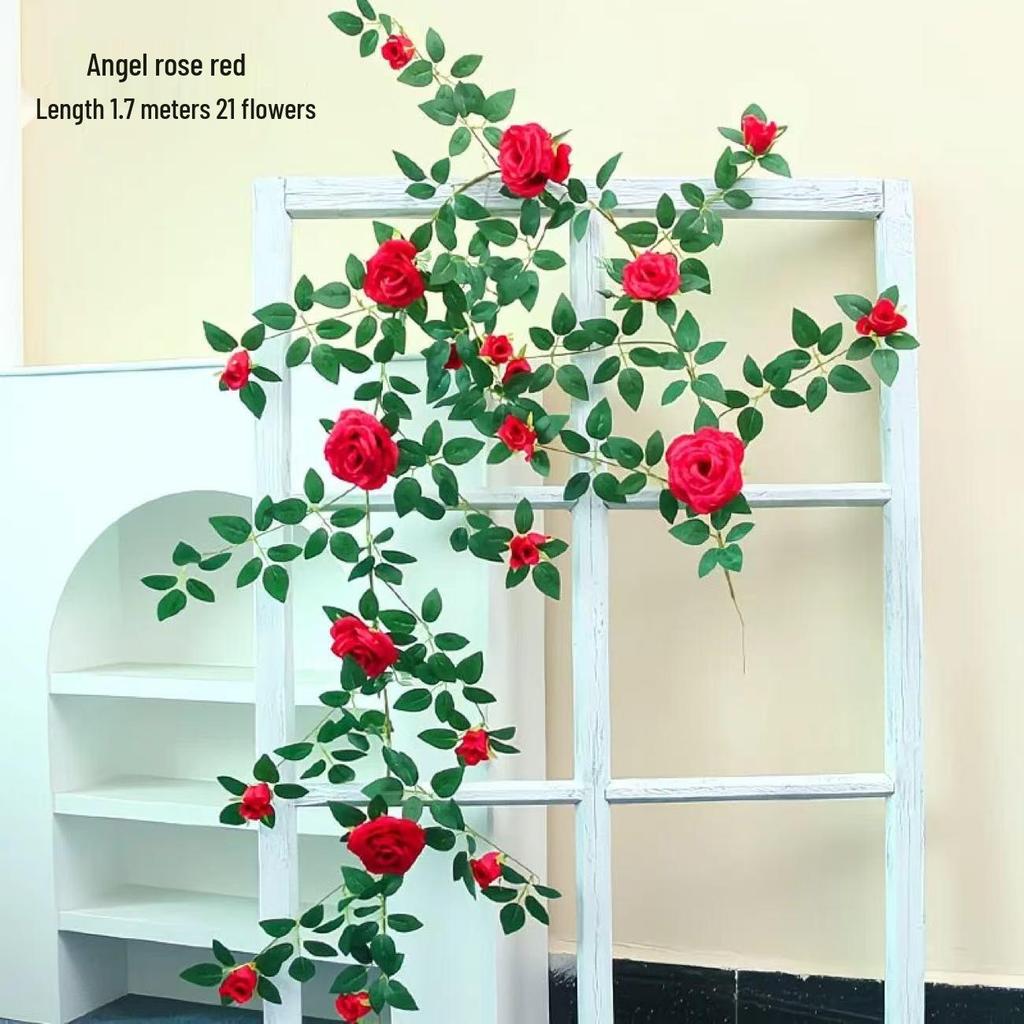 Rose Flower Vine Greenery for Air Conditioner Pipe Decoration and Wall Covering