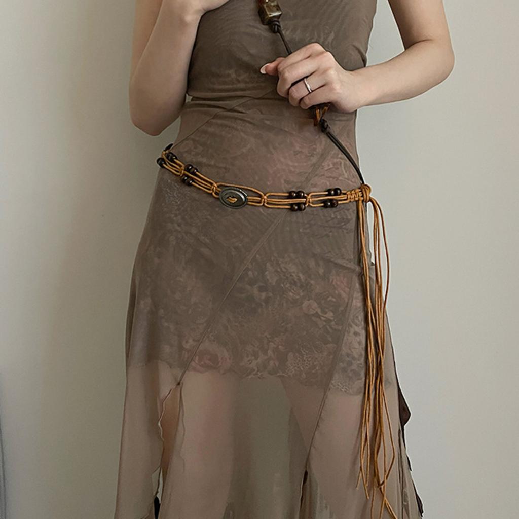 Lady Bohemian Waist Belt Delicate Beads Decors Braided Waist Chain for Banquets Dress Women Beach Getaways Waist Rope