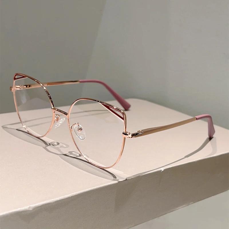 Oversized Cat Eye Glasses Women New Vintage Metal Rim Blue Light Blocking Eyeglasses Trendy Fashion Design Optical Frames