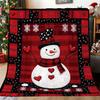 Christmas Flannel Blanket - Checkered Snowman Reindeer Design, Warm Holiday Gift for Home