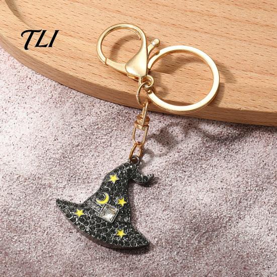 Ghost Bag Charms Halloween Rhinestone Pumpkin Keychain, Witch Hat Spider Web Cat Bling Key Ring Charm, Car for Handbags Backpacks Decoration Keychains