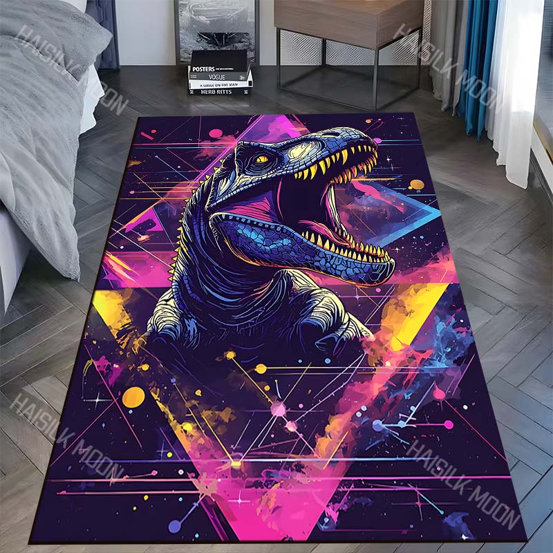 Neon dinosaur roaring Print Carpet Rug for Living Room Bedroom Sofa Doormat Home Decor Non-slip Floor Mat