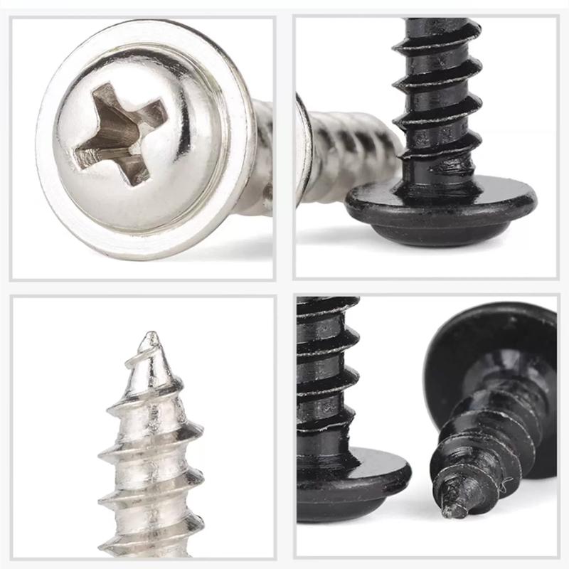 Nickel Plated Black Carbon Steel Cross Round Head Self Tapping Screw With Pad M1.2 M1.4 M1.7 M2 M2.3 M2.6 M3 M4 Wood Screws