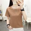Plus Size Women Cotton Striped Short Sleeve T-Shirt Summer Loose Hide Belly Casual Korean Style Pullover Tops