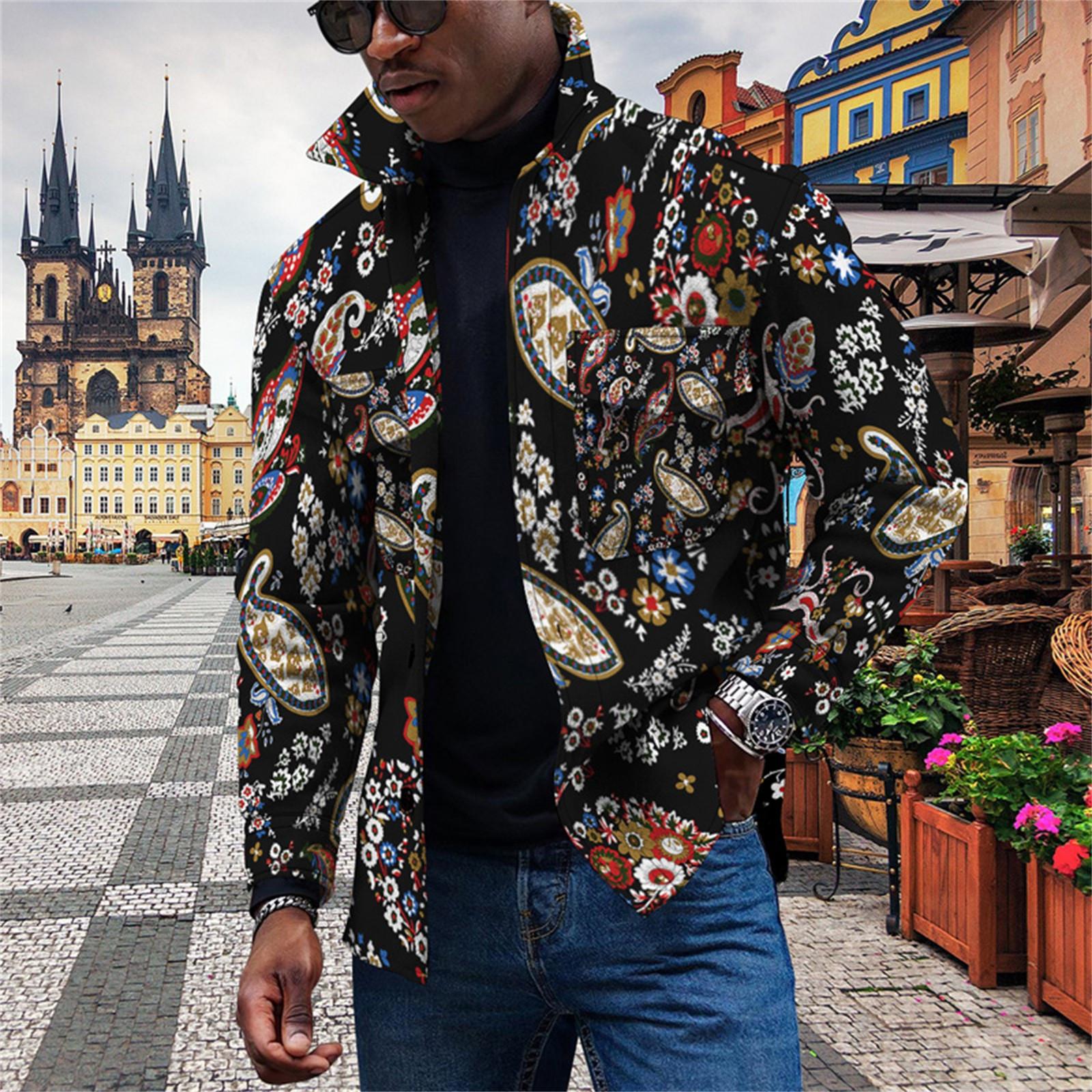 

Men s Fashion Trend Daily Casual Printed Long Sleeve Button Down Jacket XXXL