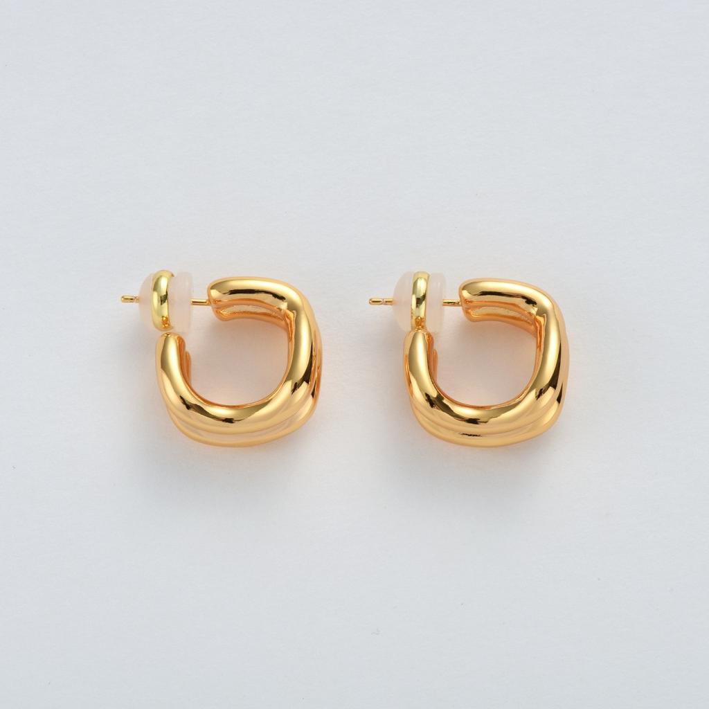Niche Unique Copper Plated 18K Real Gold Ripple S925 Silver Needle Earrings Irregular Premium Light Luxury Earrings Women