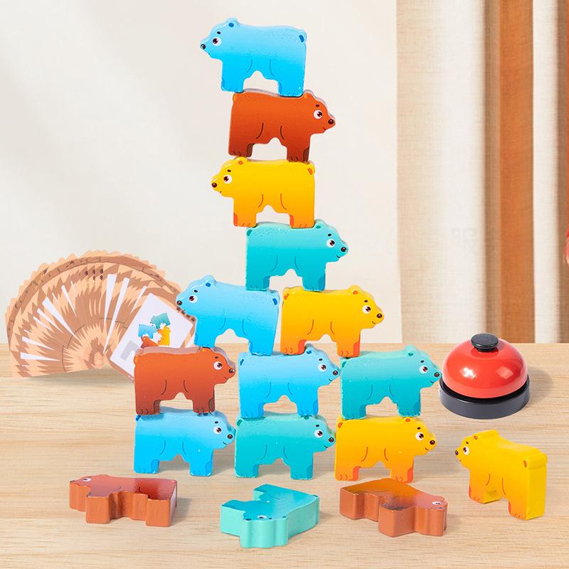 Wooden Early Education Large Granular Fun Animal Balance Building Block Stacked High Children'S Hands-On Brain Educational Toys Building Block