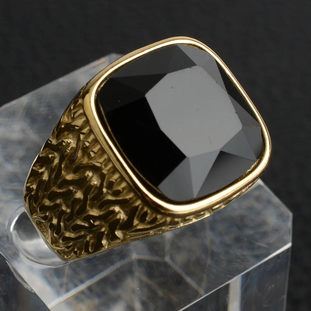 Hombre Mujer Retro Acero inoxidable Joyería Vintage Corte princesa Diamante de imitación amarillo Propuesta antigua Anillos de regalo Alianza de boda nupcial