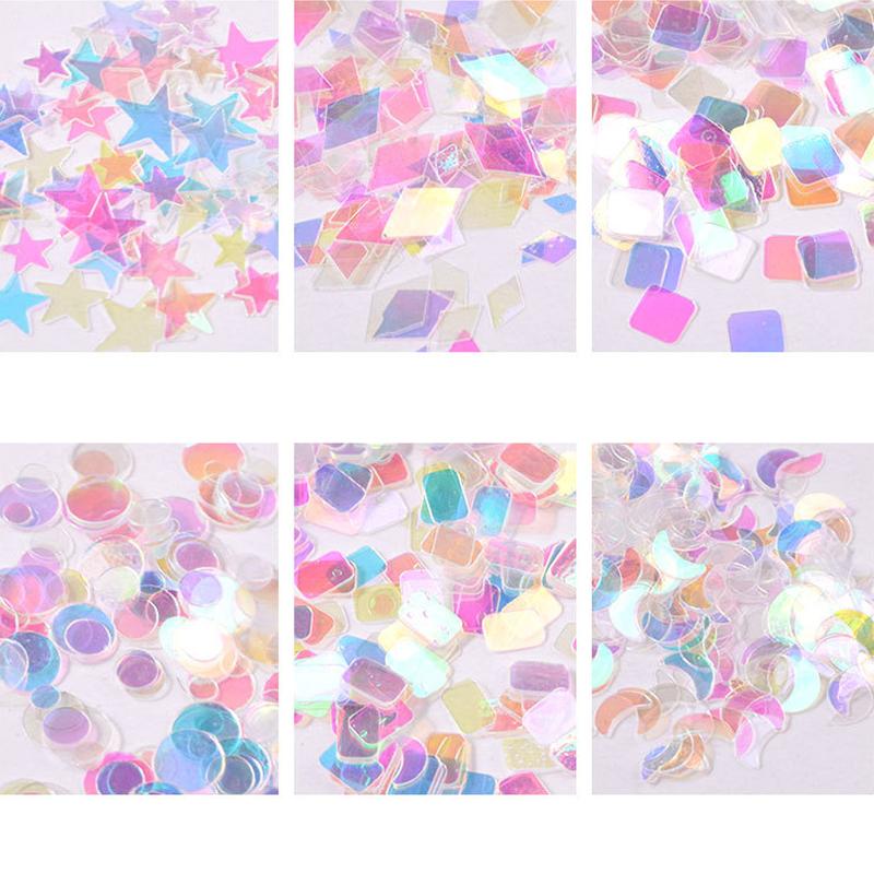 1 Box 12 Styles Star Heart Nail Glitter Symphony Blue Transparent Sequins DIY Nail Art Decoration Manicure Tools