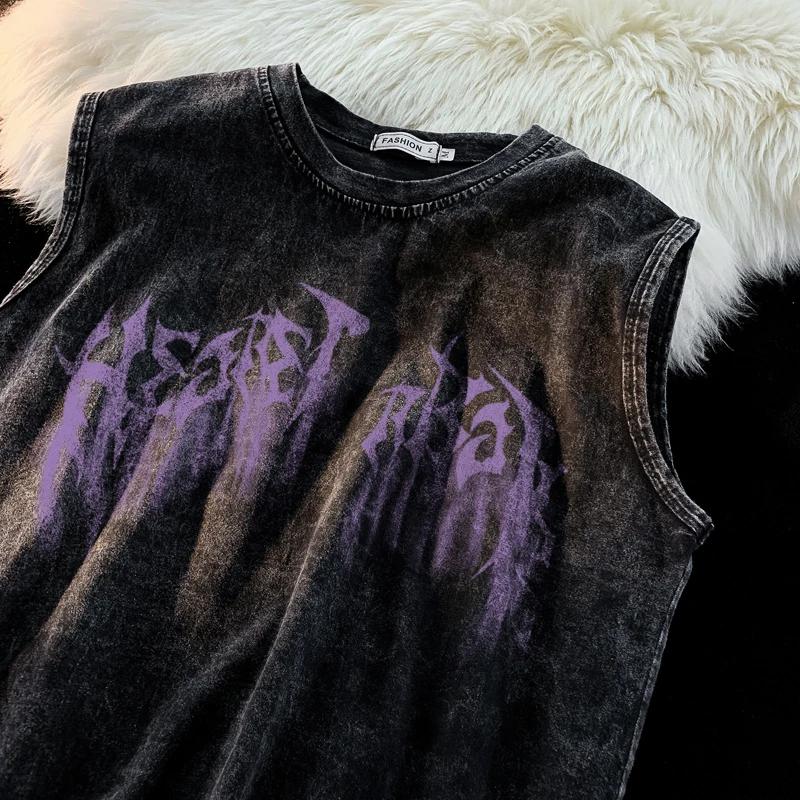 Street Cycling Vest Washed Old Sleeveless T-shirt Men's Summer Loose Sports Vest Trendy Ruffian Handsome Vest Top