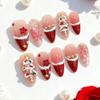 24-Piece Christmas Almond Blush 3D French Sparkle Nail Tips with Tree & Star Designs