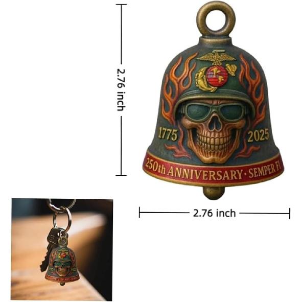 250th Anniversary Motorcycle Bell – Handmade Guardian Bell, Marine Corps Keychain, Lucky Gift for Riders and Veterans