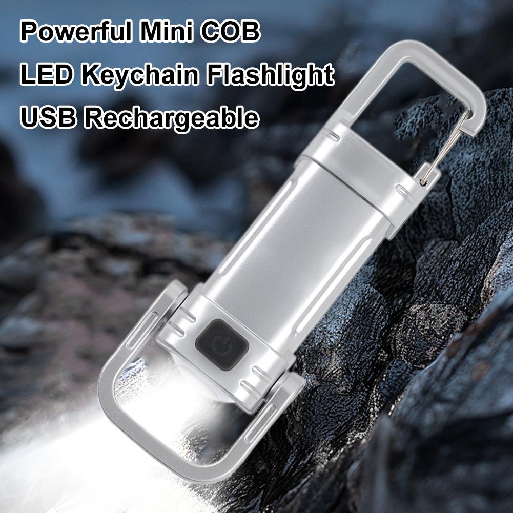 Mini Keychain Light COB Floodlight with Red Blue Warning Type C Fast Charging IPX4 Waterproof for Camping Hiking Night Riding