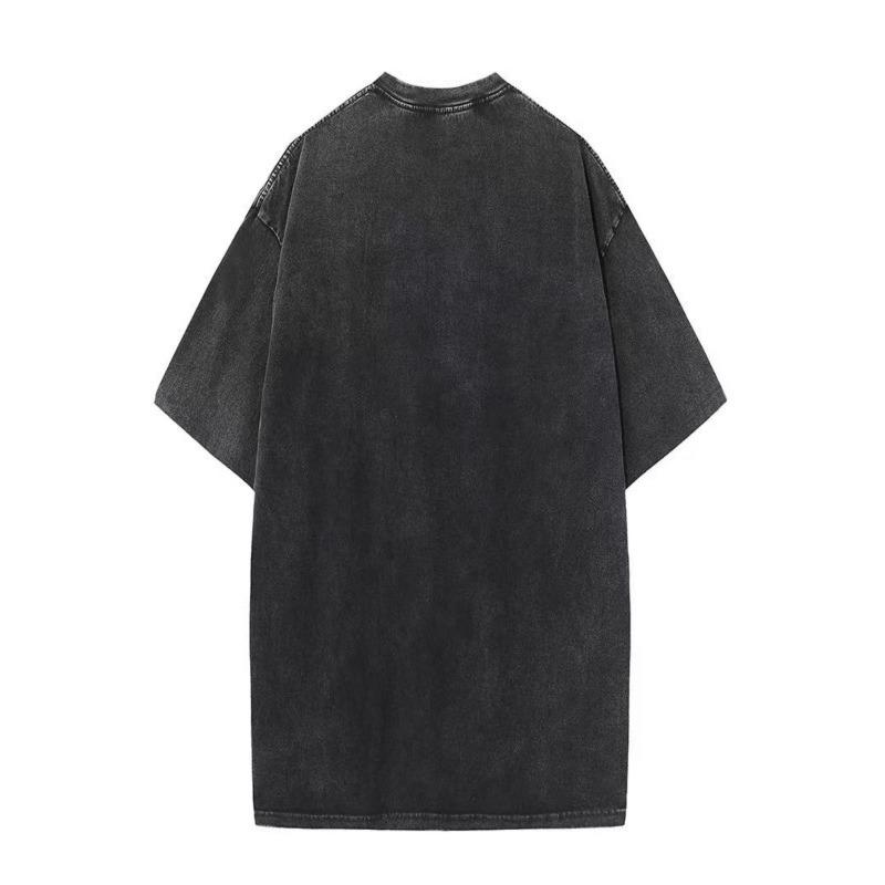 European Size Men's Vintage Washed Cotton T-Shirt with Butterfly & Floral Geometric Print - Soft Loose Fit Short Sleeve Round Neck Tee, Comfort Top