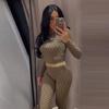 Printed Round Neck Top Pants Set Women's Sexy Hottie Long Sleeve Copper Coin Printed T-shirt Slim Casual Trousers New Fashion