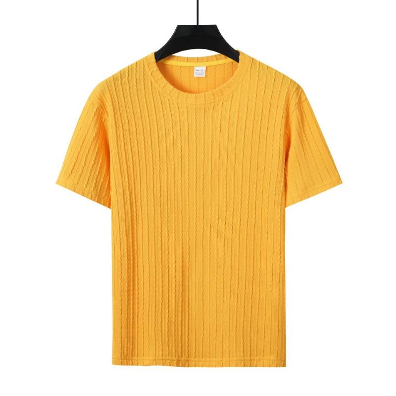 Mens Casual Solid Color Textured Short Sleeve Crew Neck T Shirt